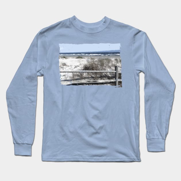 Lispe Beach Dune with Split Rail Fence Long Sleeve T-Shirt by Lispe